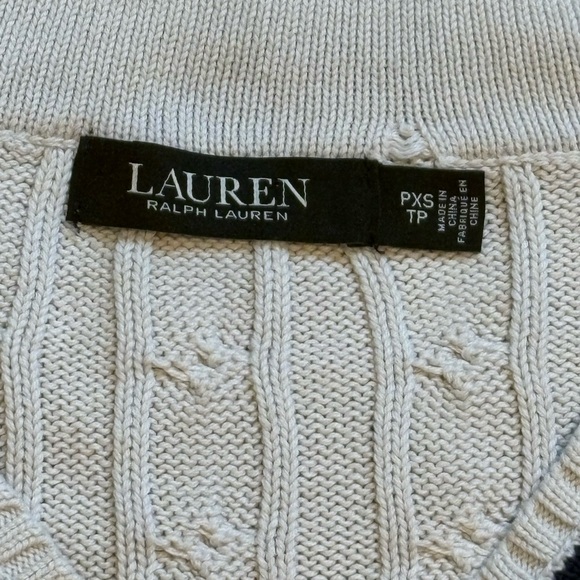 Lauren Ralph Lauren black label white & blue cable knit cricket sweater, sz PXS - Picture 2 of 6